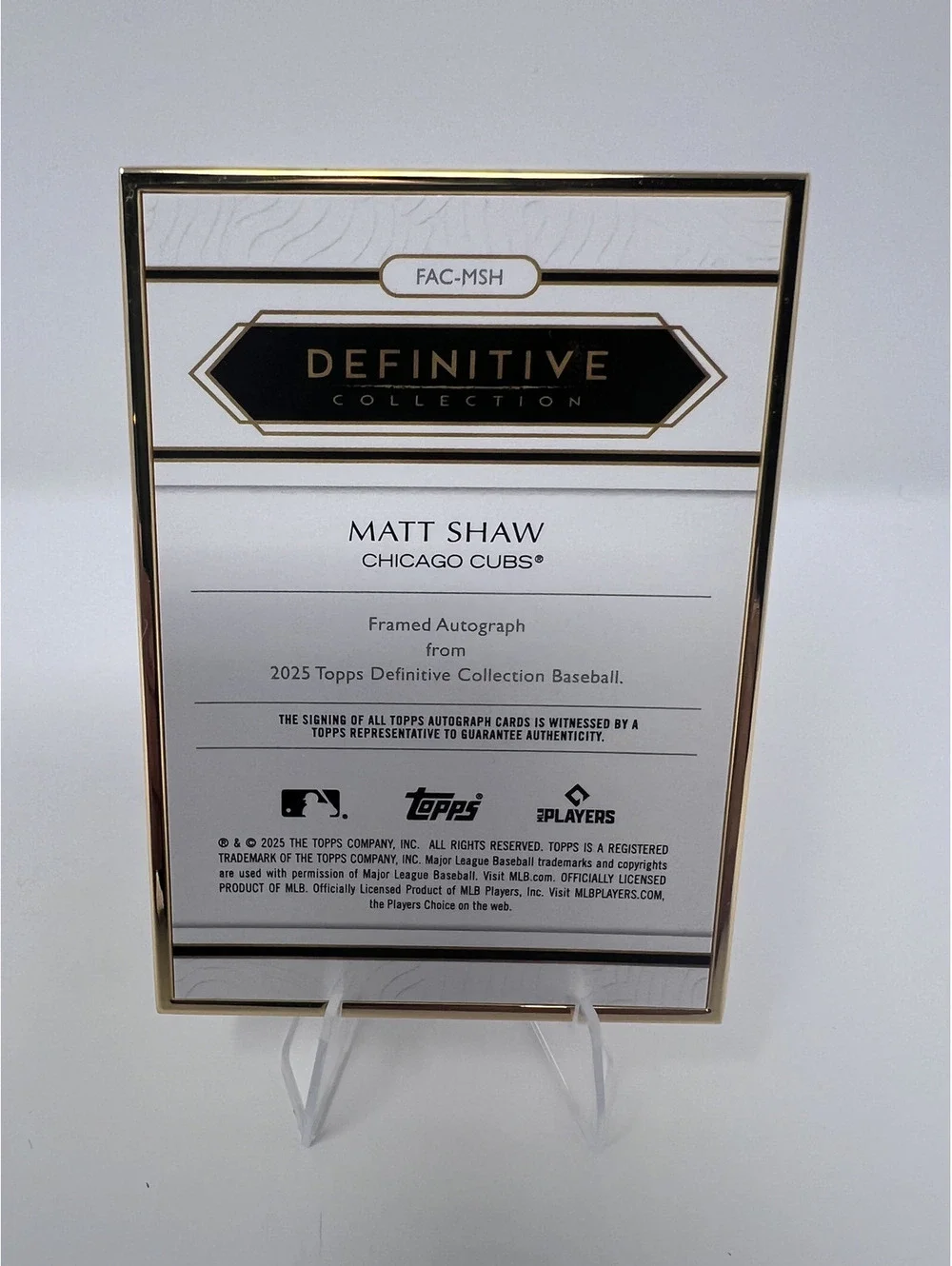 Topps 2025 Definitive Framed Autograph Matt Shaw RC Auto Cubs 21/25 FAC-MSH